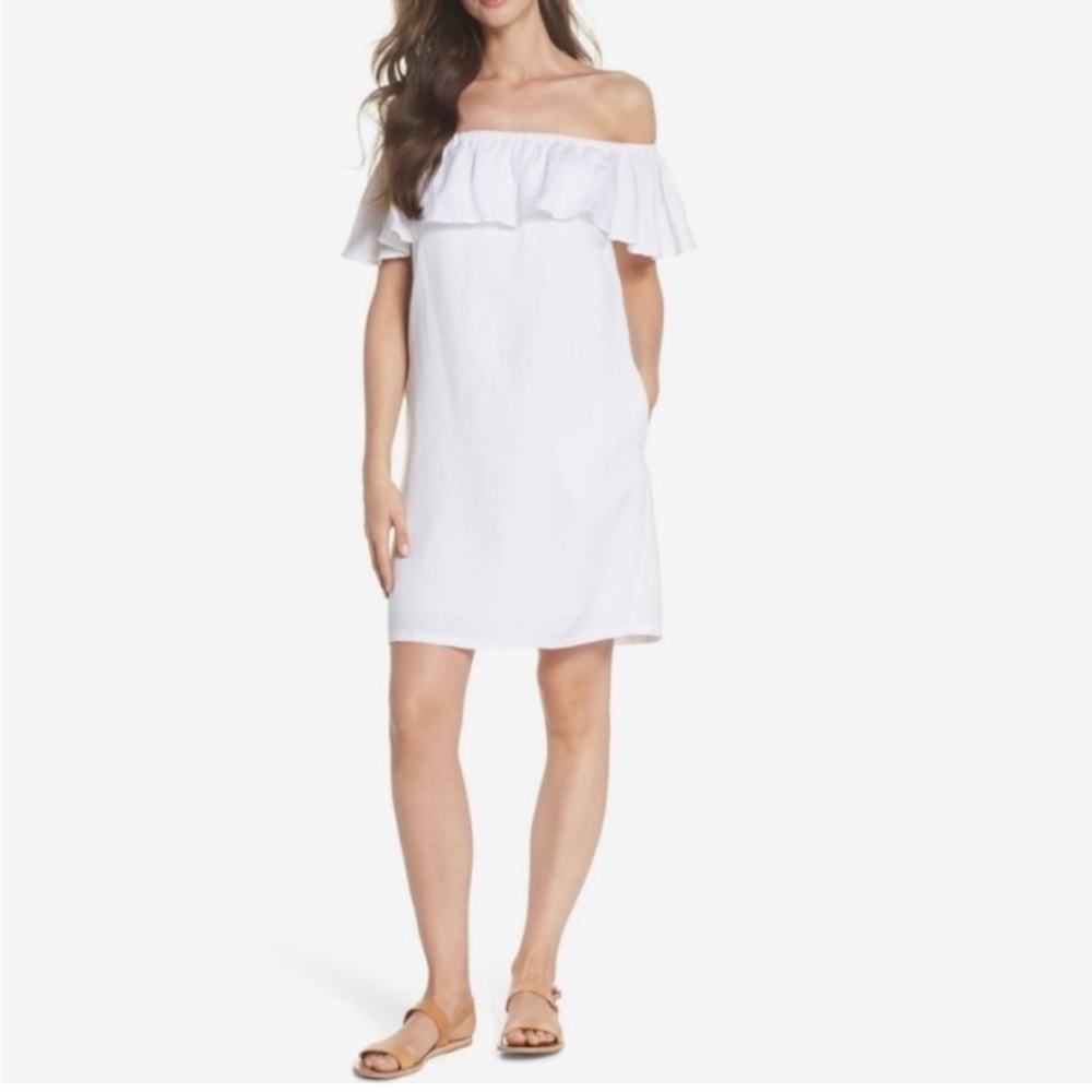 J. Crew White One-Shoulder Ruffle Shift Dress